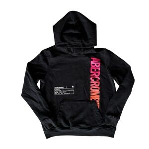 abercrombie kids Black Pink Orange Ombre Graphic Logo Hoodie Sweatshirt 15/16